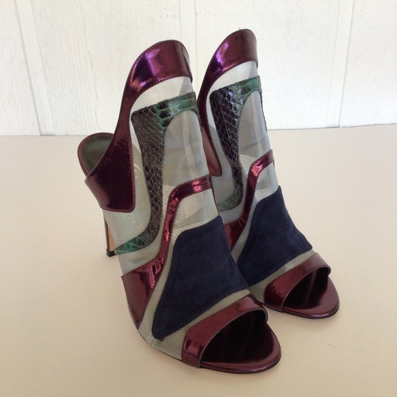 ALEJANDRO INGELMO METALLIC MESH SNAKESKIN  HIGH HEEL SLIDES SIZE 38.5/8.5 - Picture 3 of 15